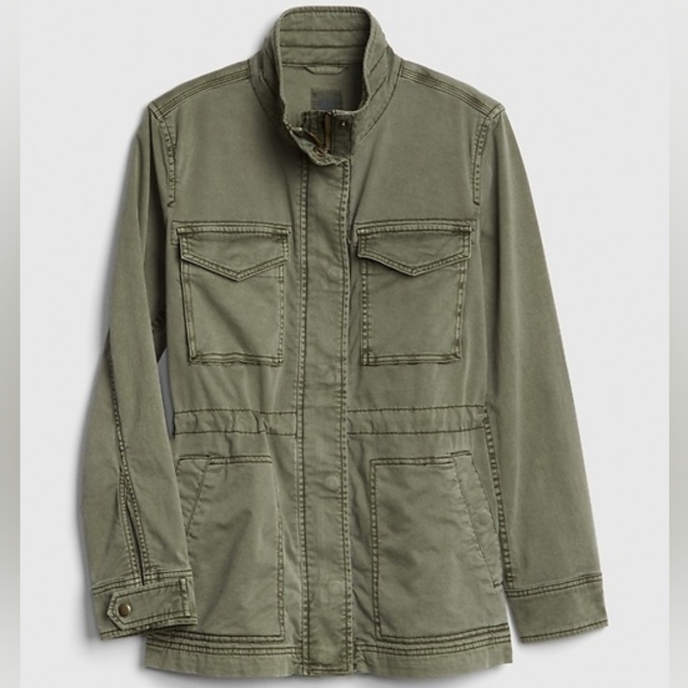 Gap Army Green Garment-Dyed Utility Cargo Jacket Size Small - Picture 3 of 14